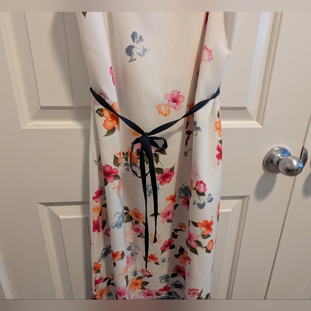 Floral Sleeveless Dress with Tie Waist - Picture 3 of 6